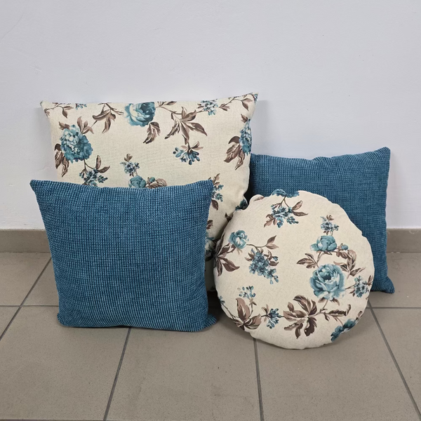 Pude sæt - Blå/Blomst