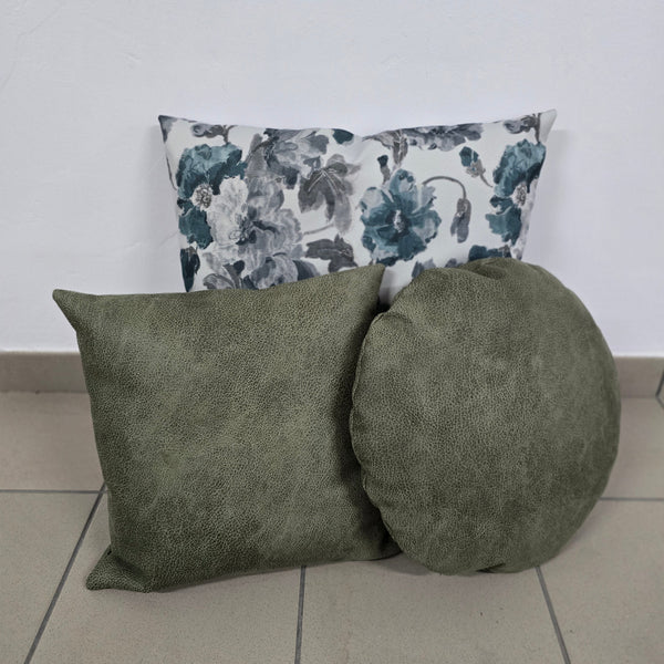 Pude sæt - Blomst/kunstlæder grøn