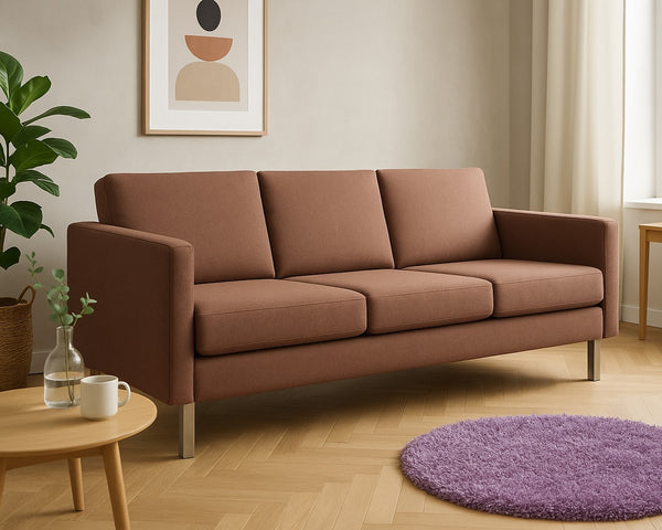 Moderne 3-personers sofa – brun tekstil og metalben